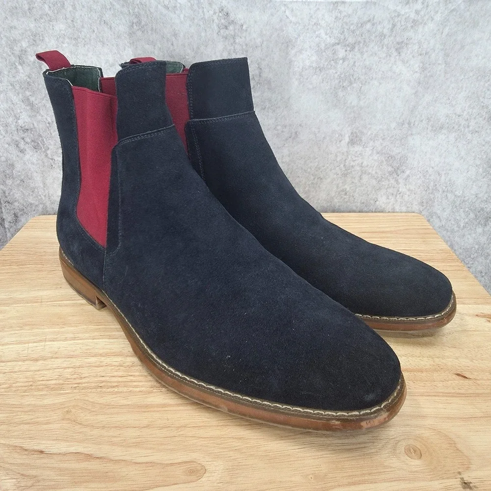 Todd Welsh Chelsea Boots Mens 14 Suede‎ Navy Blue Red Elastic Ankle Pull On